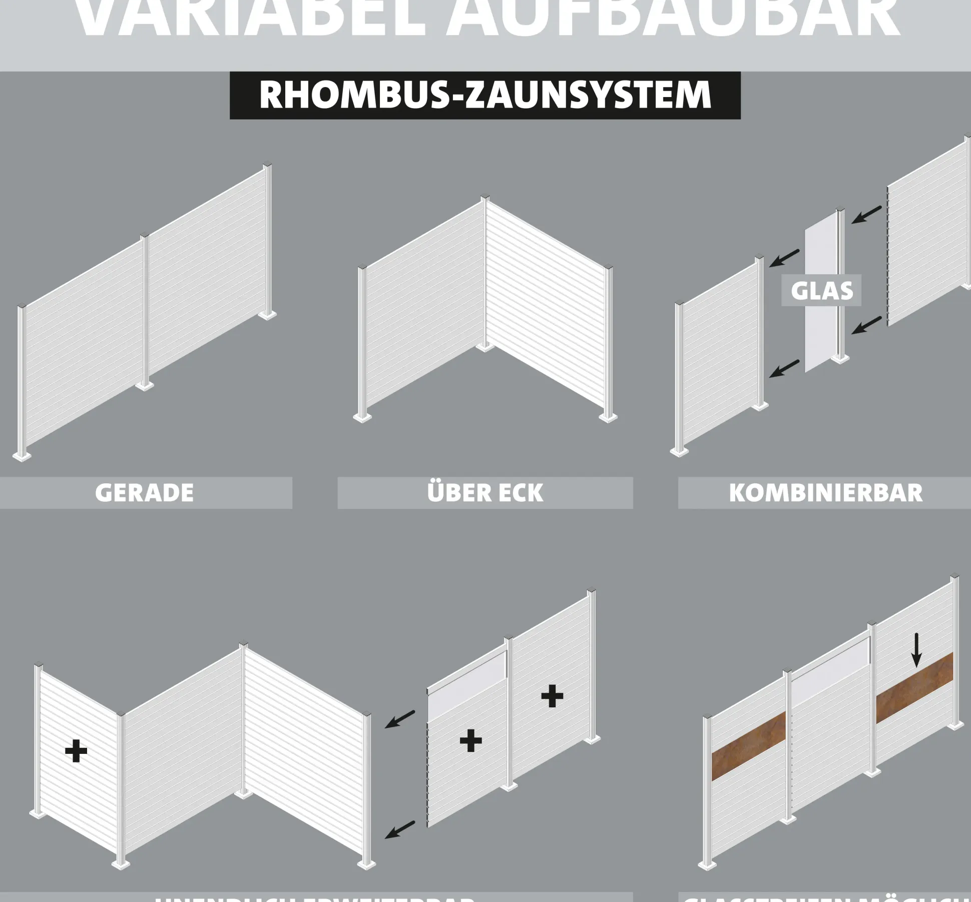 Ambiente Alu-Zaun Erweiterungsset Rhombus MINI 187 x 184,2 cm grau