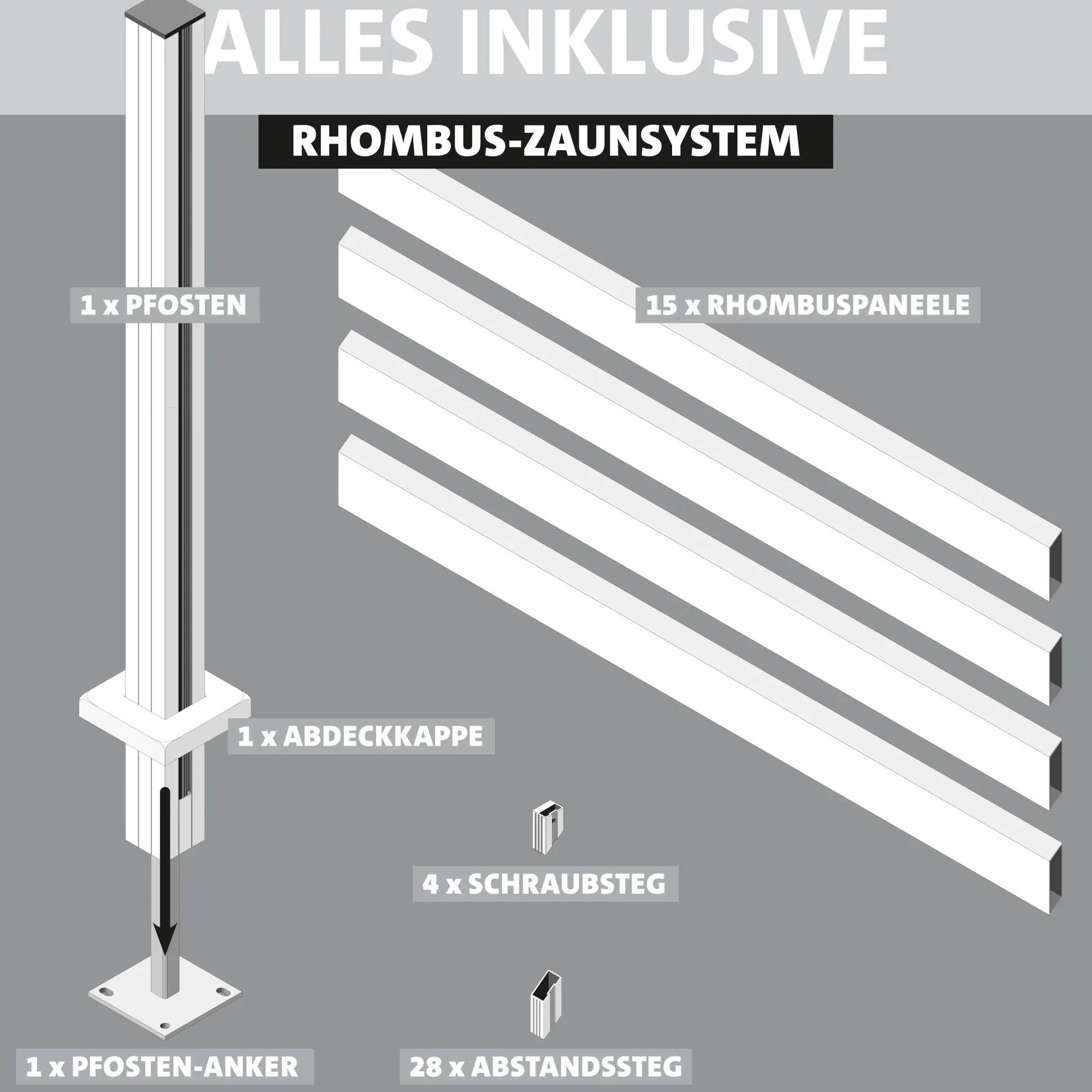 Ambiente Alu-Zaun Erweiterungsset Rhombus MAXI 187 x 184,2 cm grau