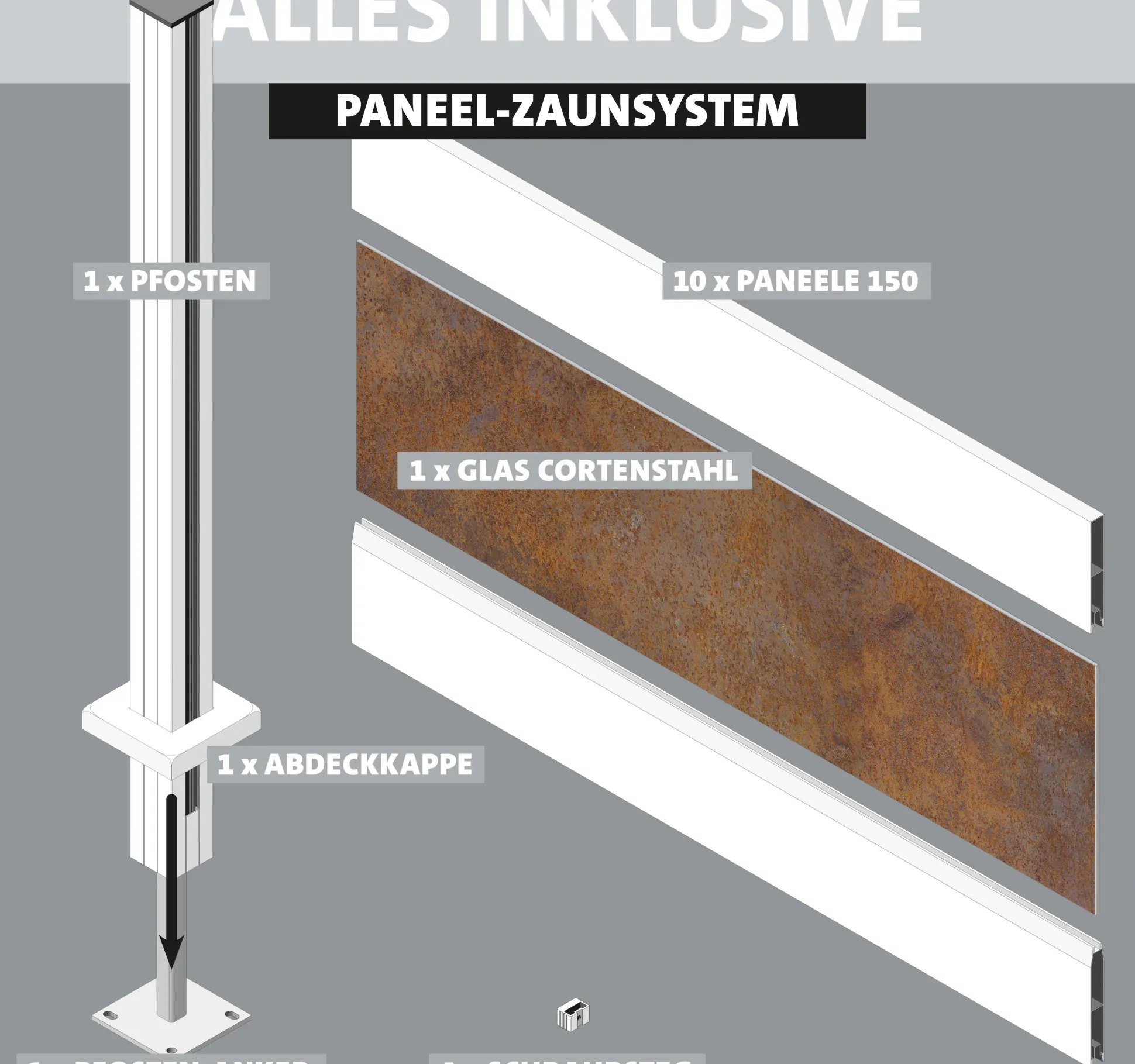 Ambiente Alu-Zaun Erweiterungsset Paneel 150 anthrazit 187 x 184,2 cm