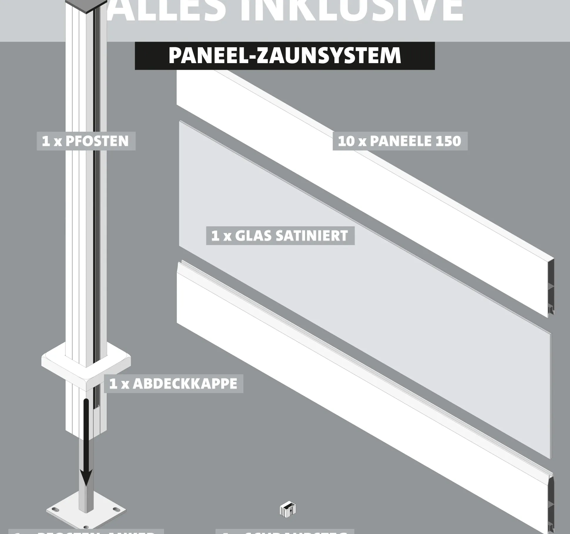 Ambiente Alu-Zaun Erweiterungsset Paneel 150 weiß 187 x 124,2 cm