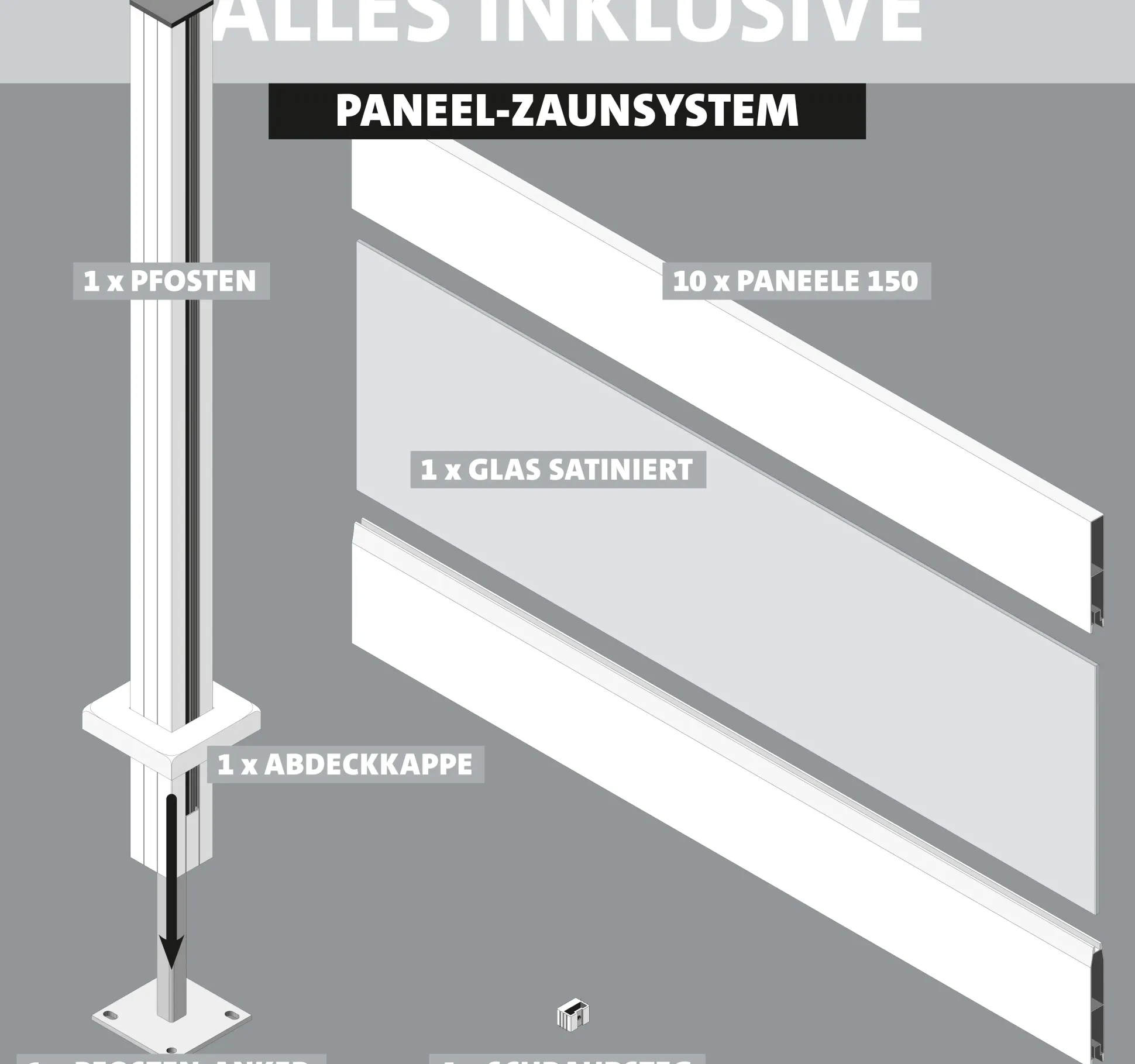 Ambiente Alu-Zaun Erweiterungsset Paneel 150 grau 187 x 184,2 cm