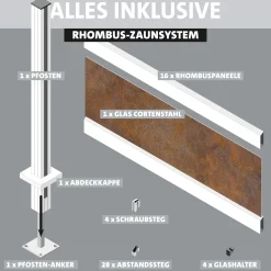 Ambiente Alu-Zaun Erweiterungsset Rhombus MINI 187 x 124,2 cm grau