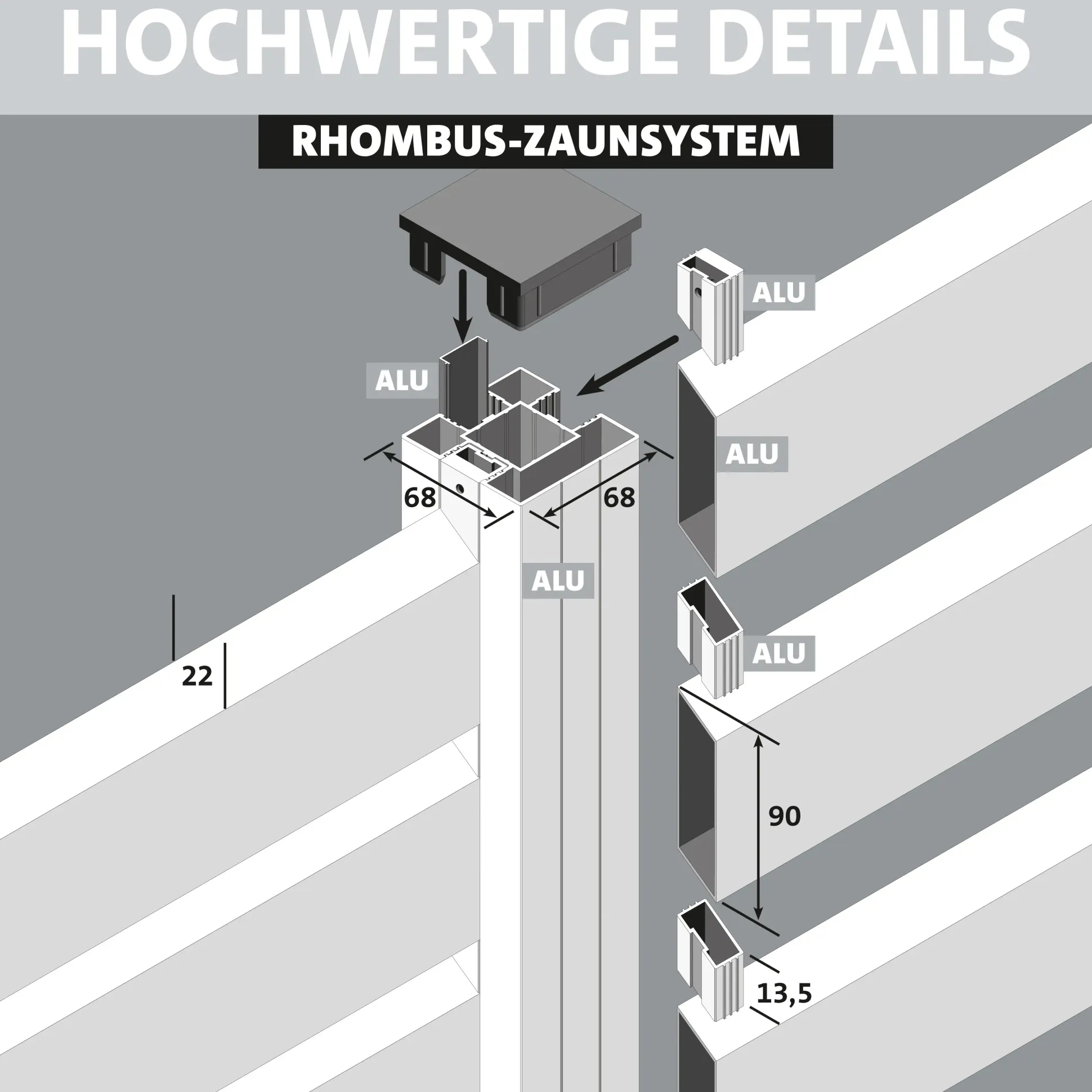 Ambiente Alu-Zaun Erweiterungsset Rhombus MINI 187 x 124,2 cm grau