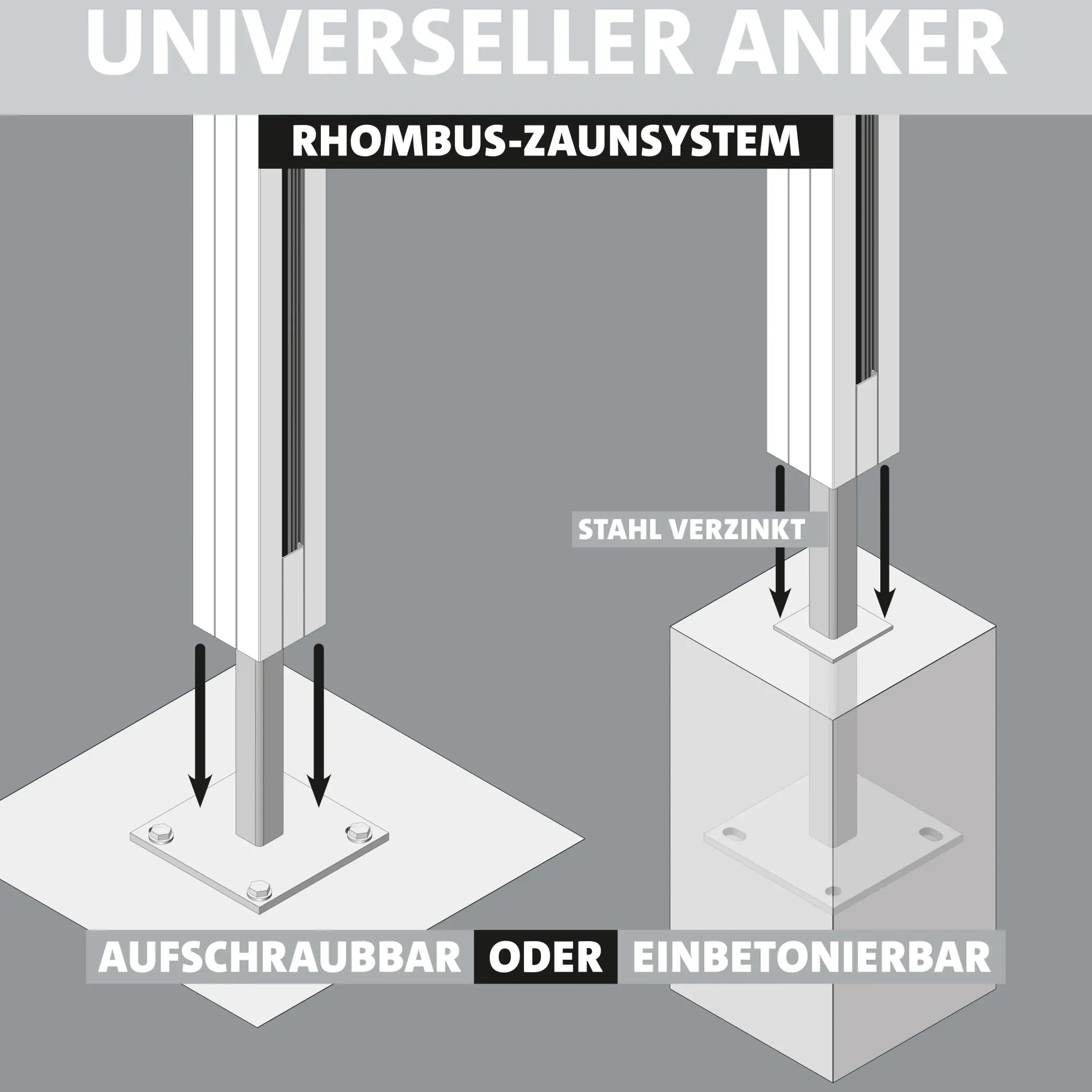 Ambiente Alu-Zaun Erweiterungsset Rhombus MINI 187 x 184,2 cm grau