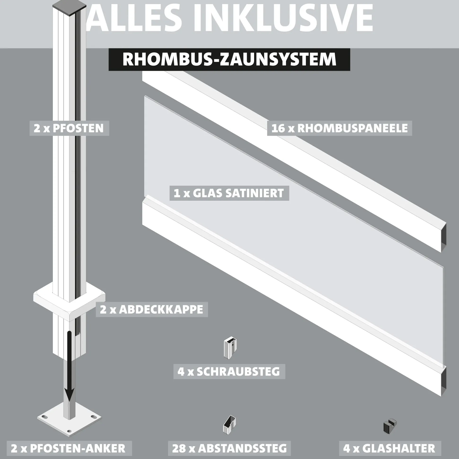 Ambiente Alu-Zaun Grundset Rhombus MINI 187 x 184,2 cm grau