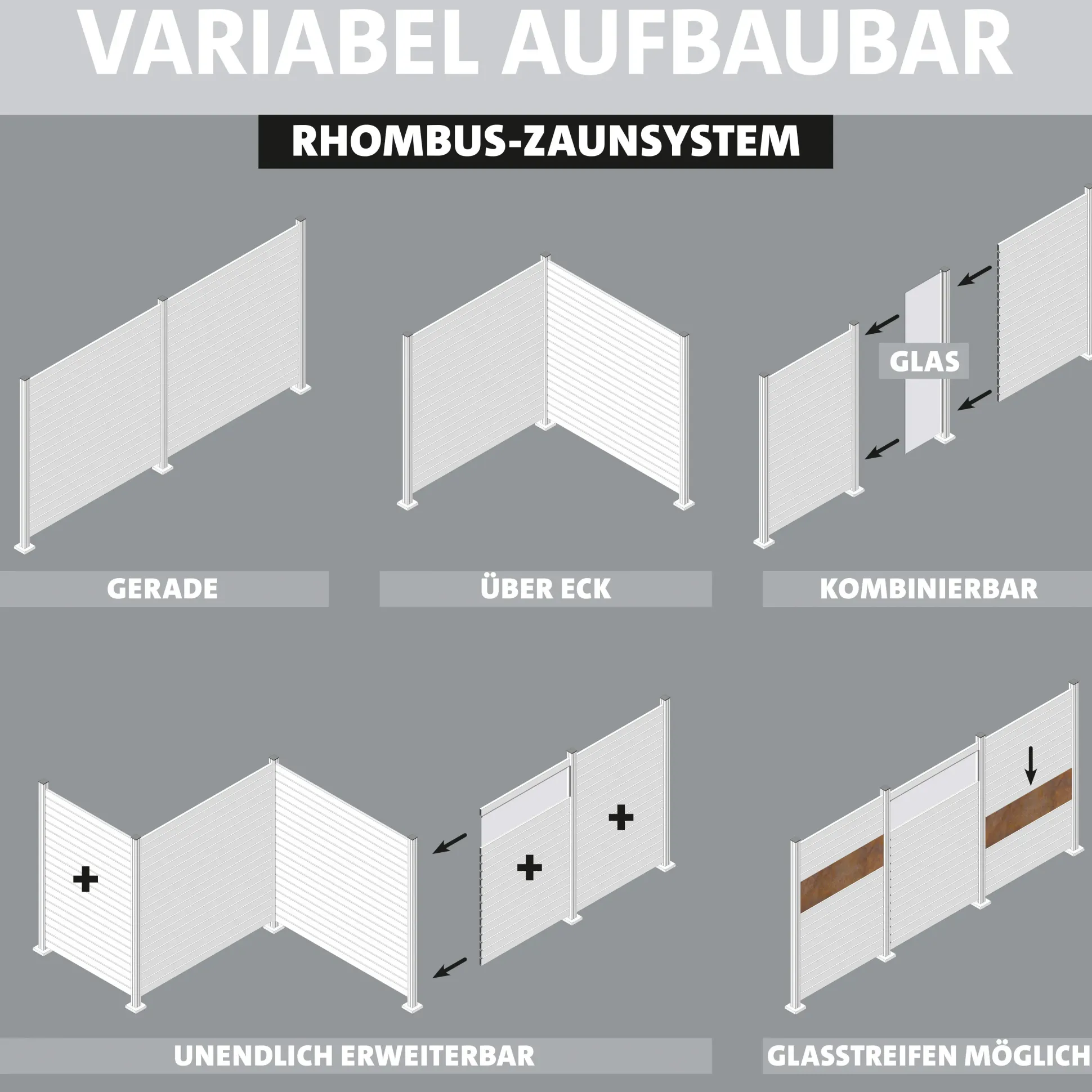 Ambiente Alu-Zaun Grundset Rhombus MINI 187 x 184,2 cm grau