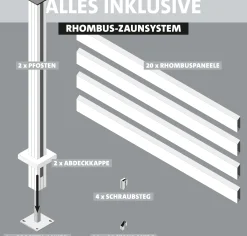 Ambiente Alu-Zaun Grundset Rhombus MINI 187 x 244,2 cm weiß