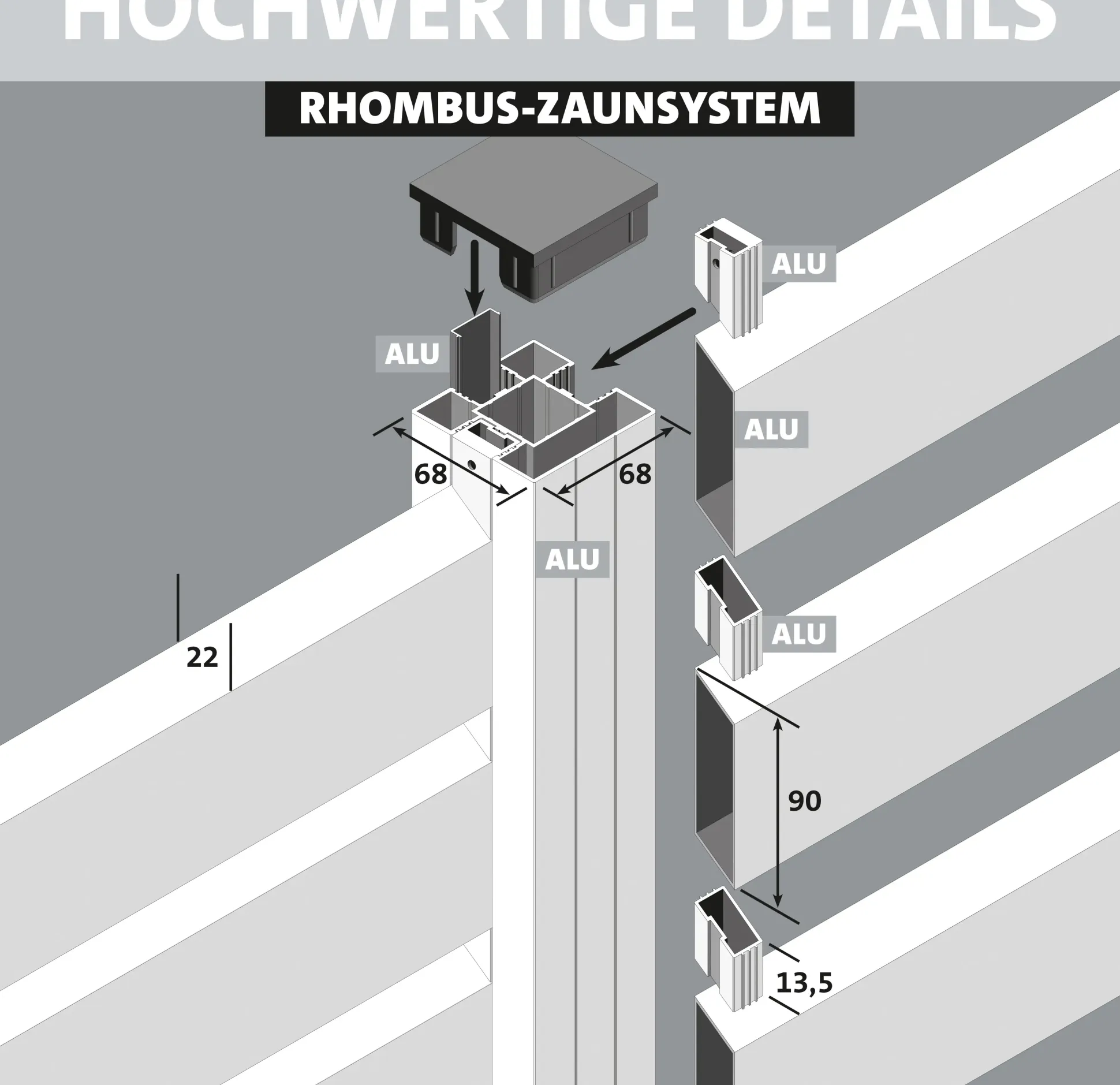 Ambiente Alu-Zaun Grundset Rhombus MINI 187 x 244,2 cm grau