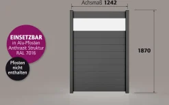 Ambiente Alu-Zaun Paneel 150 + ESG 8 mm 120 cm x 180 cm 22 mm stark