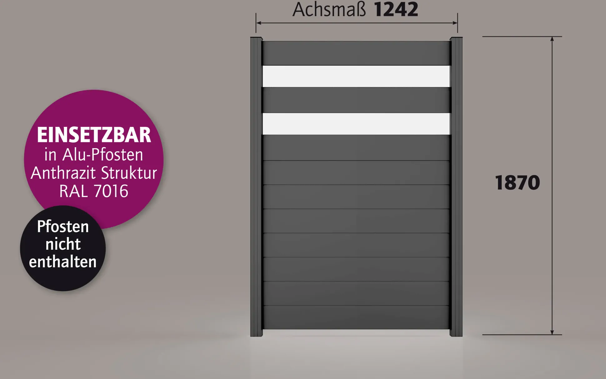 Ambiente Alu-Zaun Paneel 150 + ESG 8 mm 120 cm x 180 cm 22 mm stark