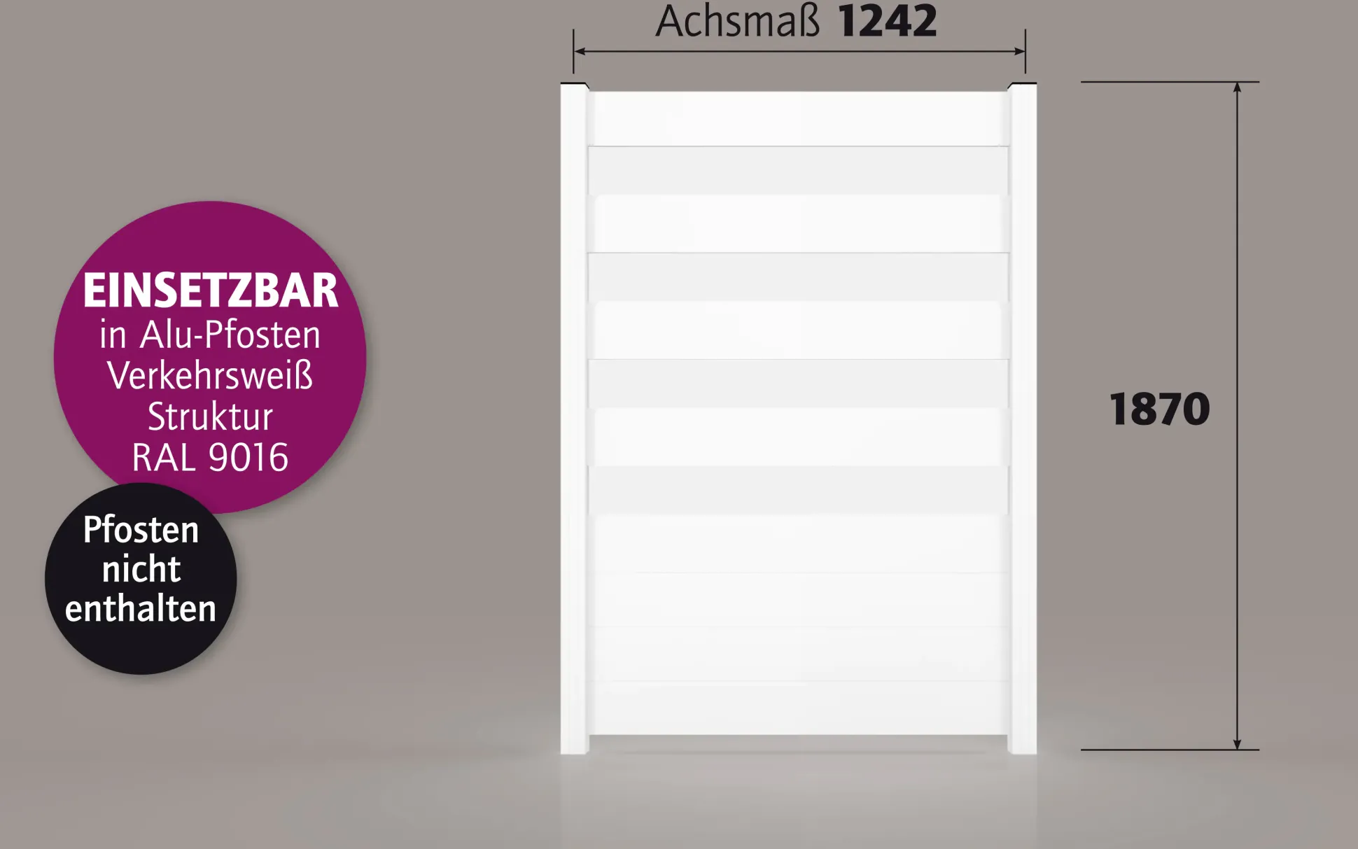 Ambiente Alu-Zaun Paneel 150 + ESG 8 mm 120 cm x 180 cm 22 mm stark