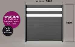 Ambiente Alu-Zaun Paneel 150 + ESG 8 mm 180 cm x 180 cm 22 mm stark