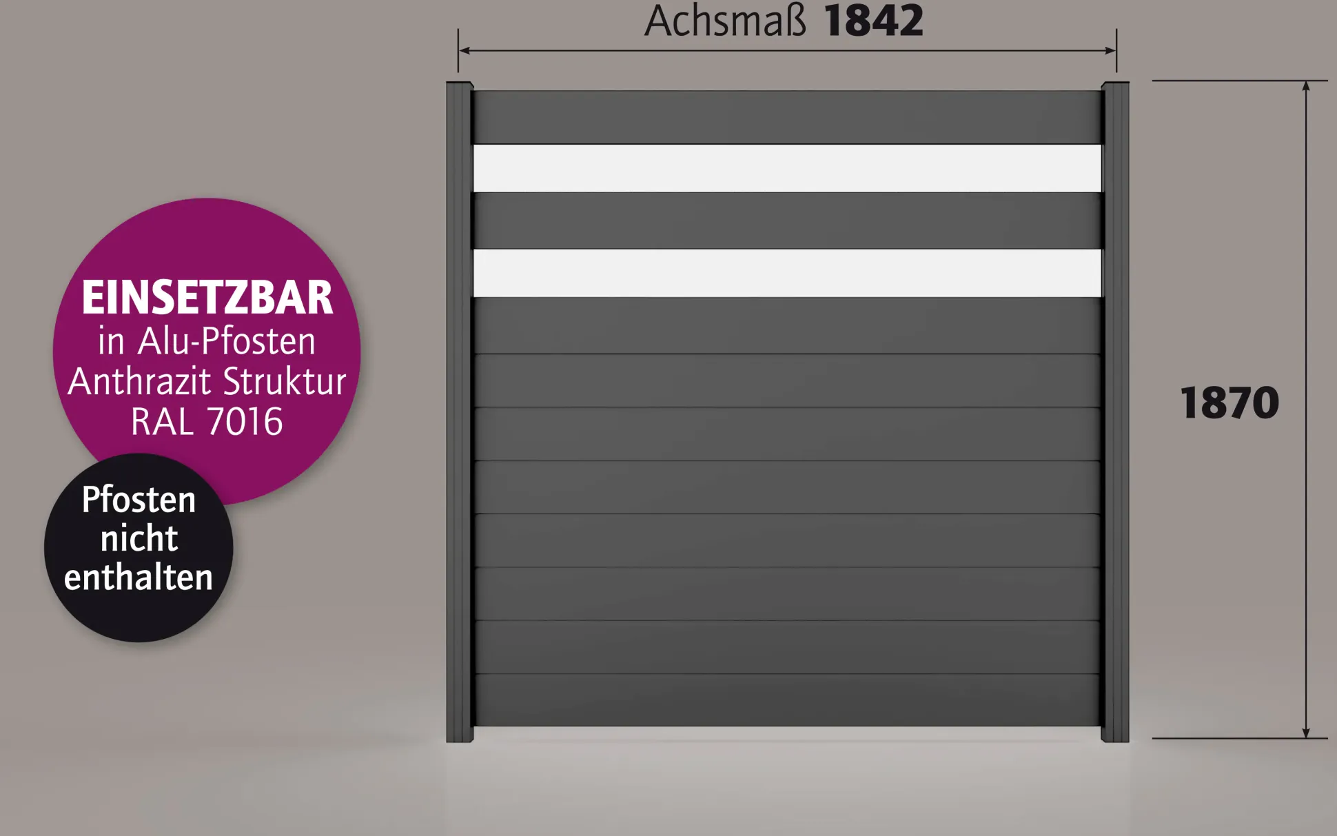 Ambiente Alu-Zaun Paneel 150 + ESG 8 mm 180 cm x 180 cm 22 mm stark
