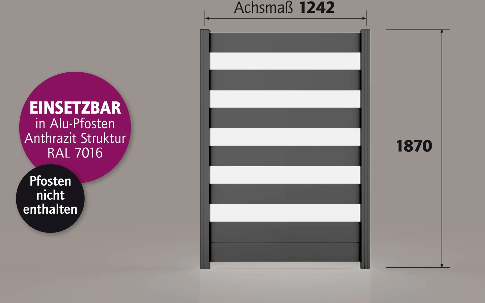 Ambiente Alu-Zaun Paneel 150 + ESG 8 mm 120 cm x 180 cm 22 mm stark