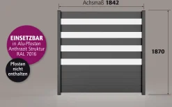 Ambiente Alu-Zaun Paneel 150 + ESG 8 mm 180 cm x 180 cm 22 mm stark