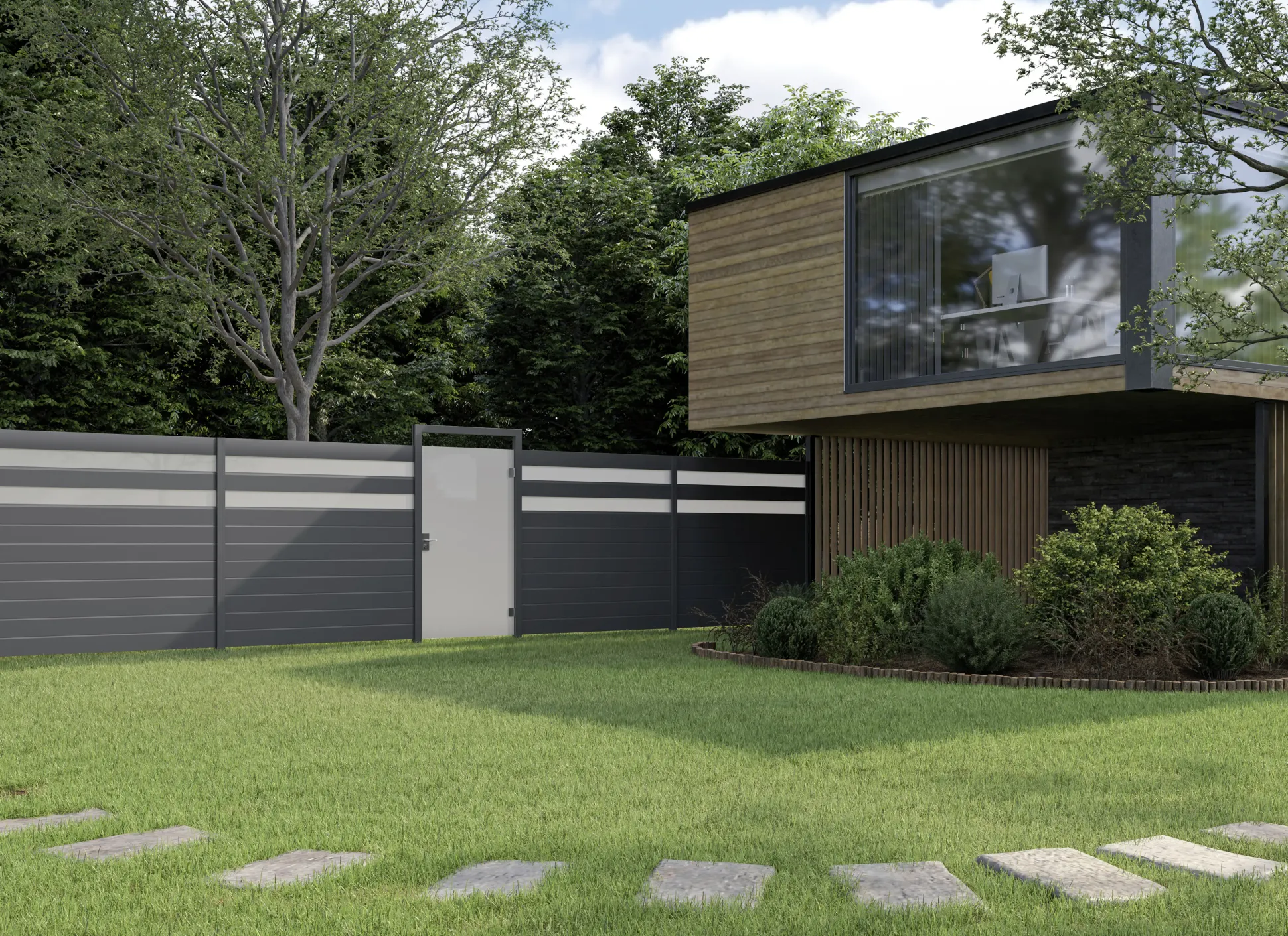 Ambiente Alu-Zaun Paneel 150 + ESG 8 mm 180 cm x 180 cm 22 mm stark