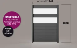 Ambiente Alu-Zaun Paneel 150 + ESG 8 mm 120 cm x 180 cm 22 mm stark