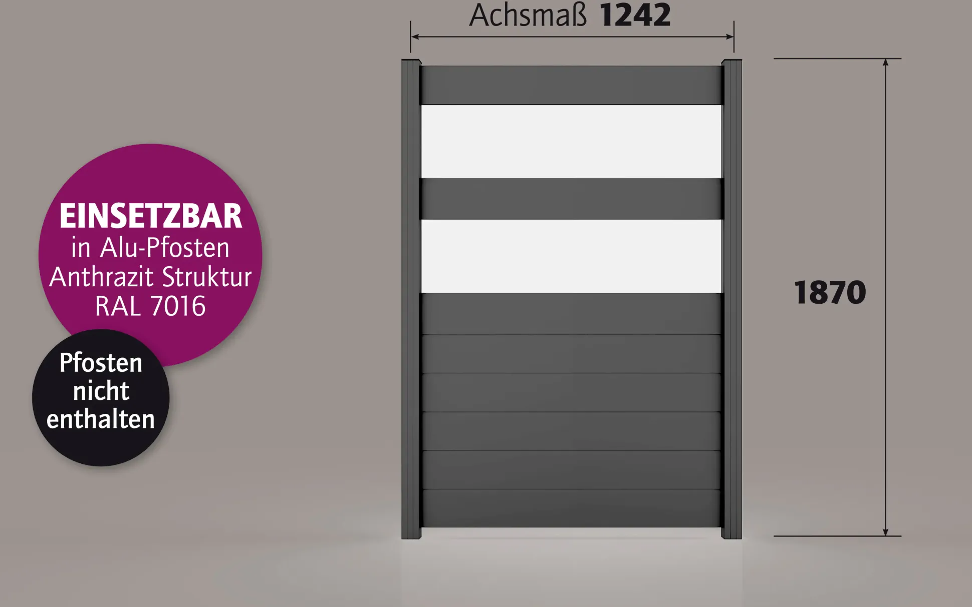 Ambiente Alu-Zaun Paneel 150 + ESG 8 mm 120 cm x 180 cm 22 mm stark