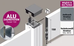Ambiente Alu-Zaun Paneel 150 + ESG 8 mm 180 cm x 180 cm 22 mm stark