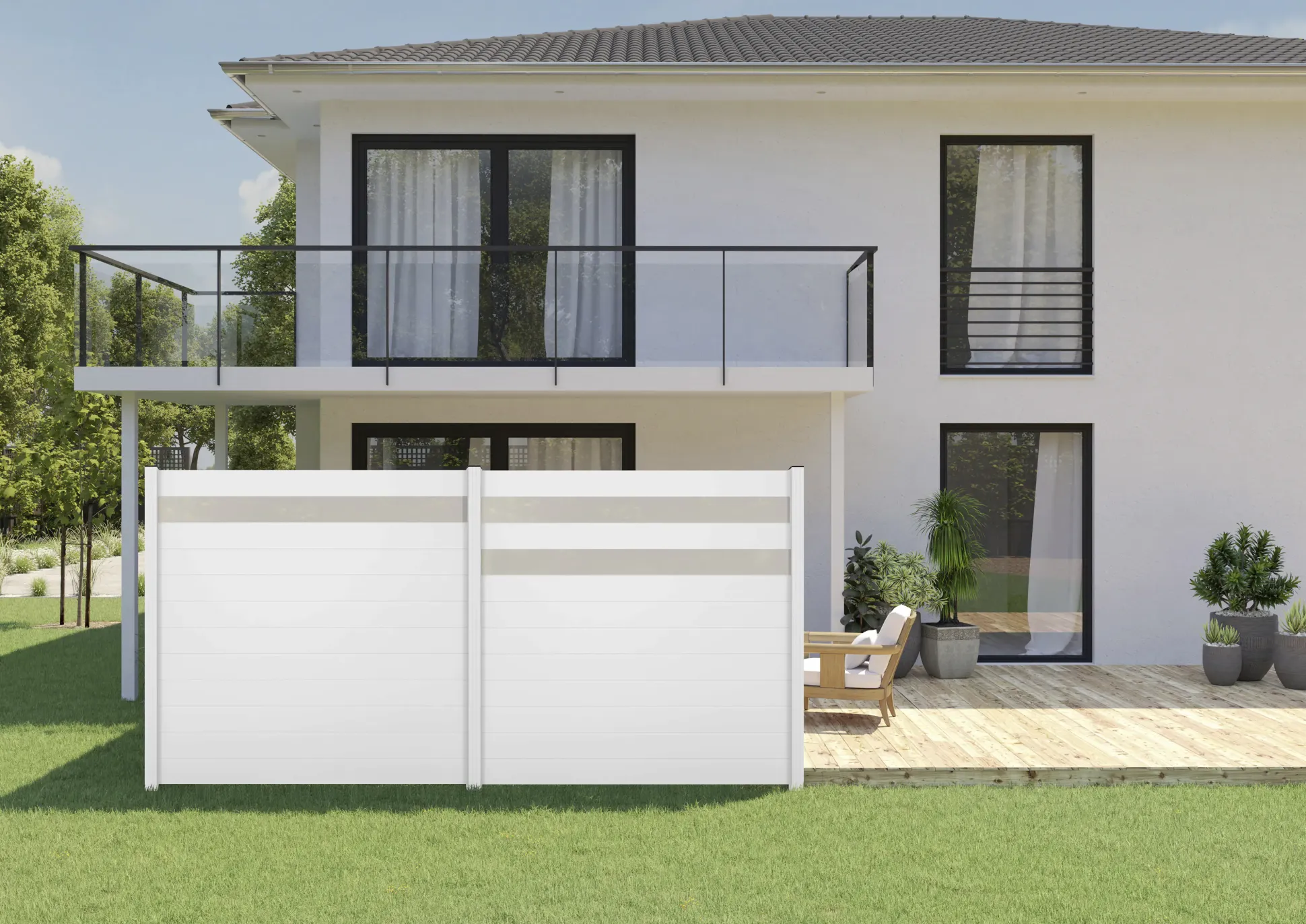 Ambiente Alu-Zaun Paneel 150 + ESG 8 mm 120 cm x 180 cm 22 mm stark