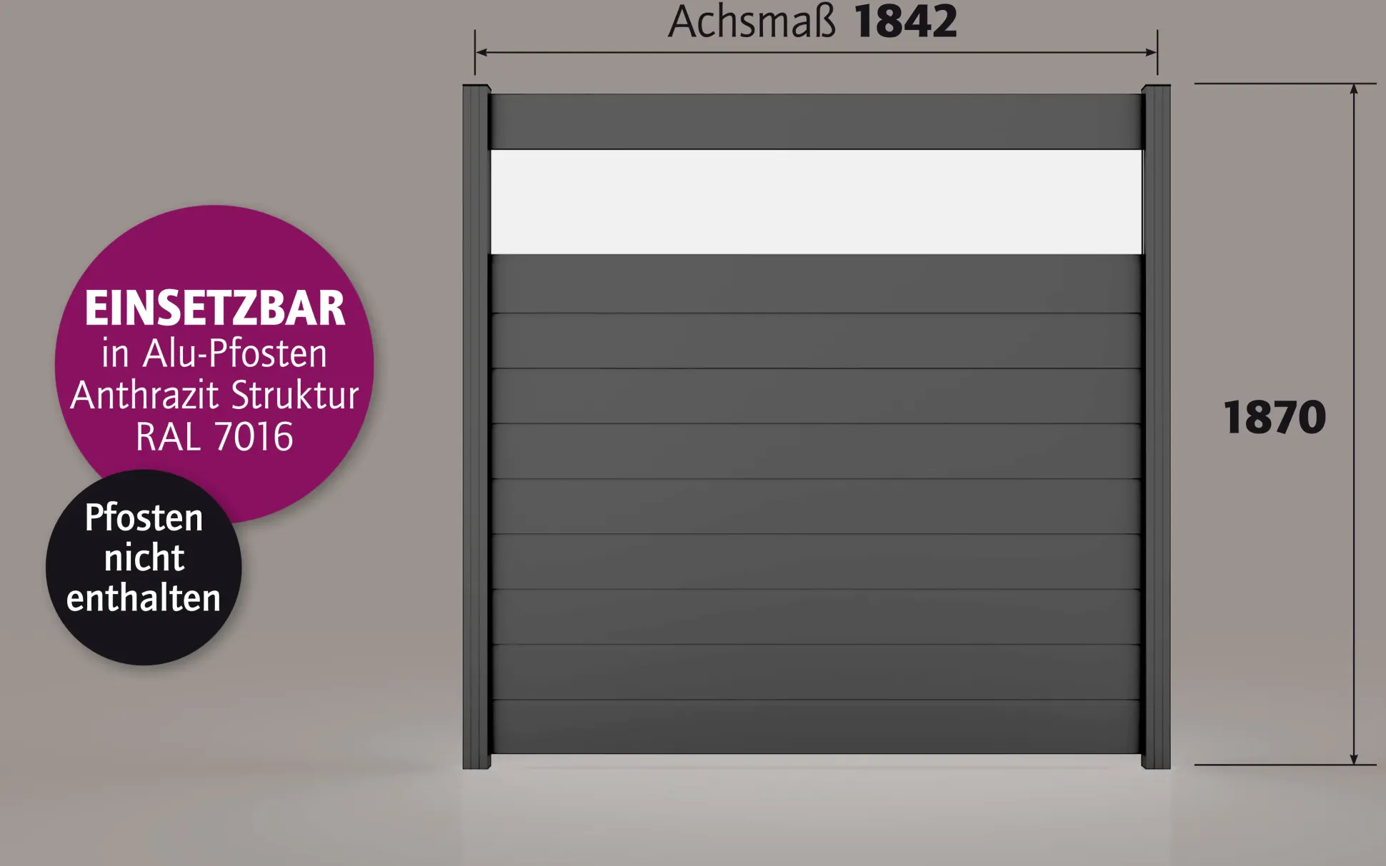 Ambiente Alu-Zaun Paneel 150 + ESG 8 mm 180 cm x 180 cm 22 mm stark