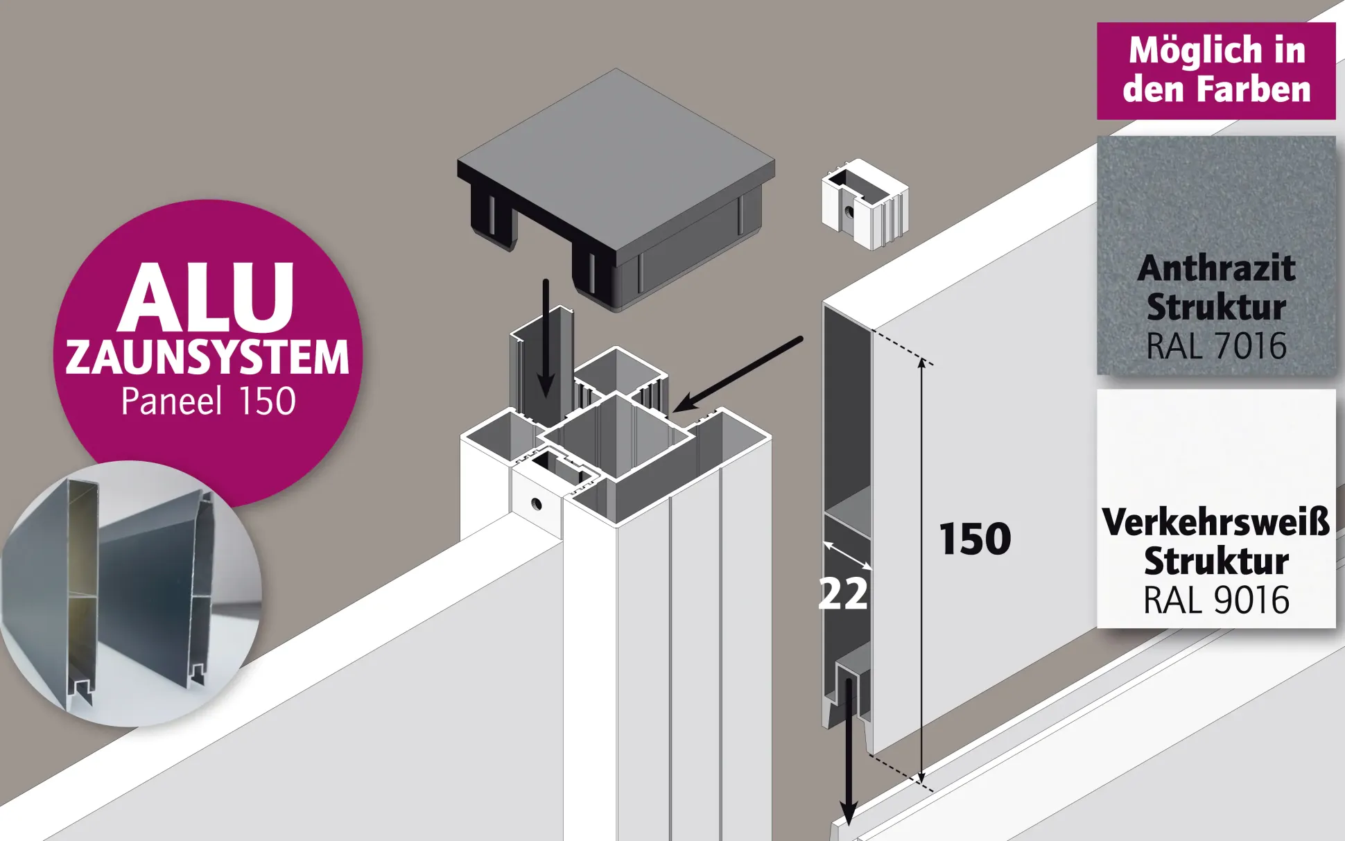 Ambiente Alu-Zaun Paneel 150 B x H: 180 cm x 120 cm, 22 mm stark