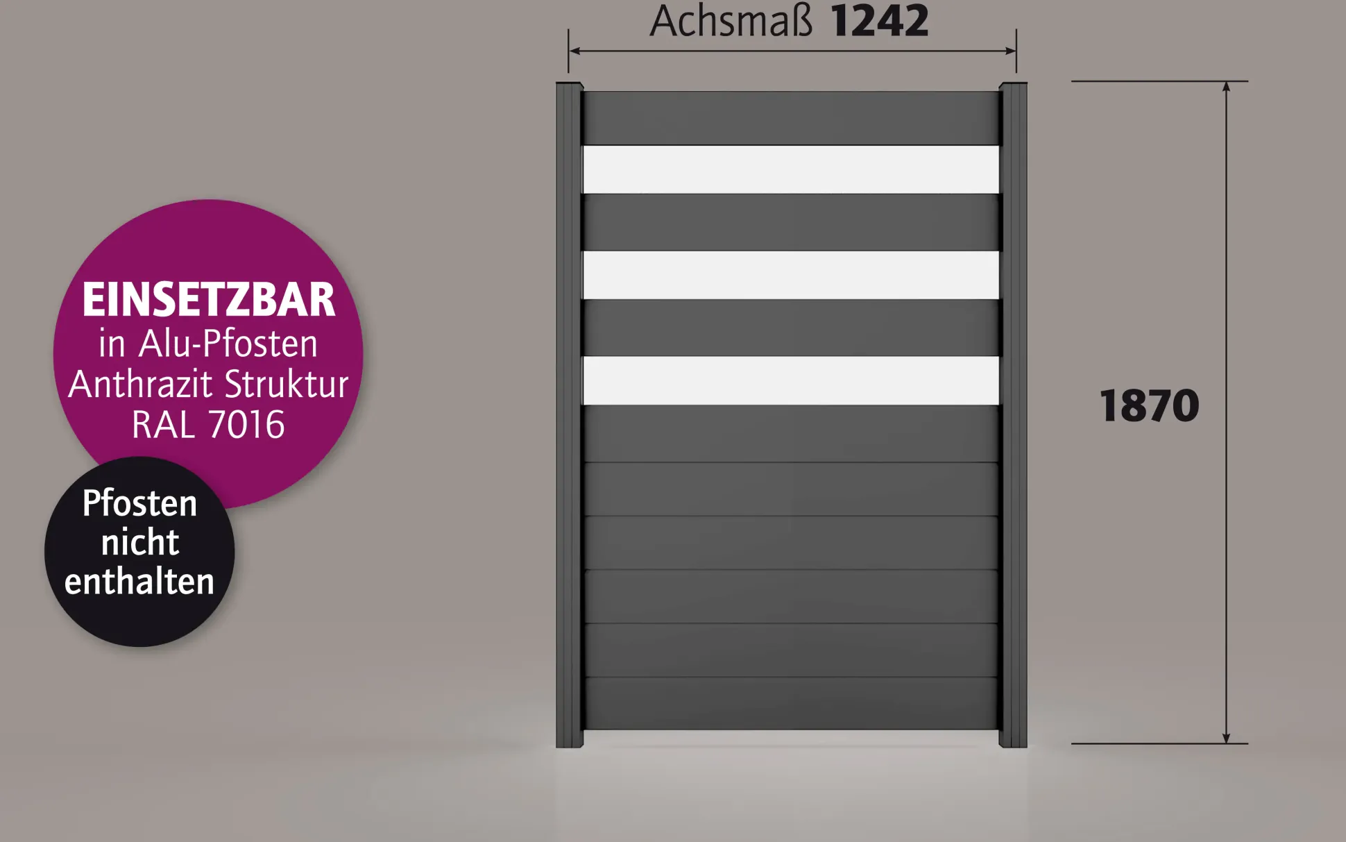 Ambiente Alu-Zaun Paneel 150 + ESG 8 mm 120 cm x 180 cm 22 mm stark
