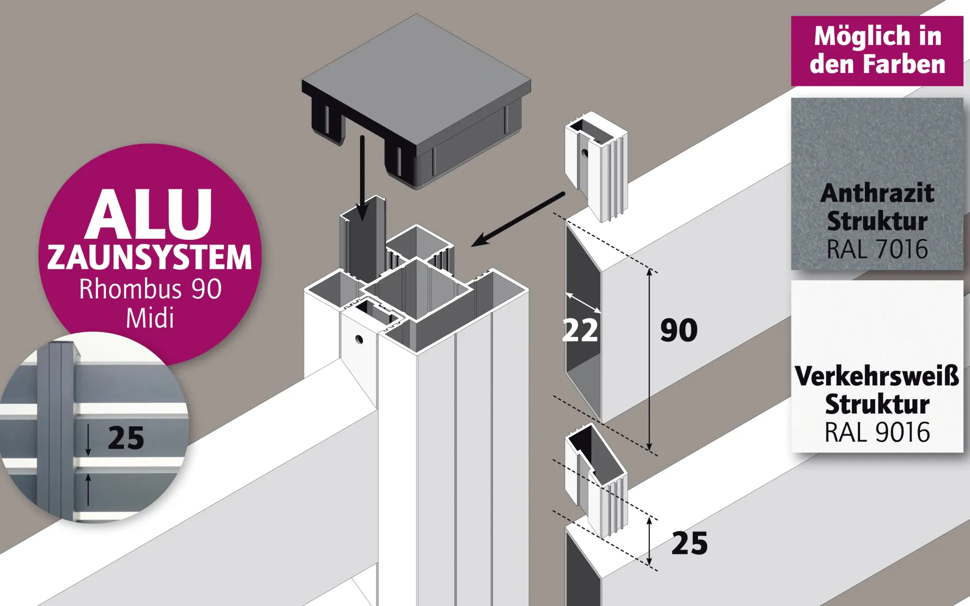 Ambiente Alu-Zaun Rhombus 90 MIDI B x H: 120 cm x 120 cm 22 mm stark