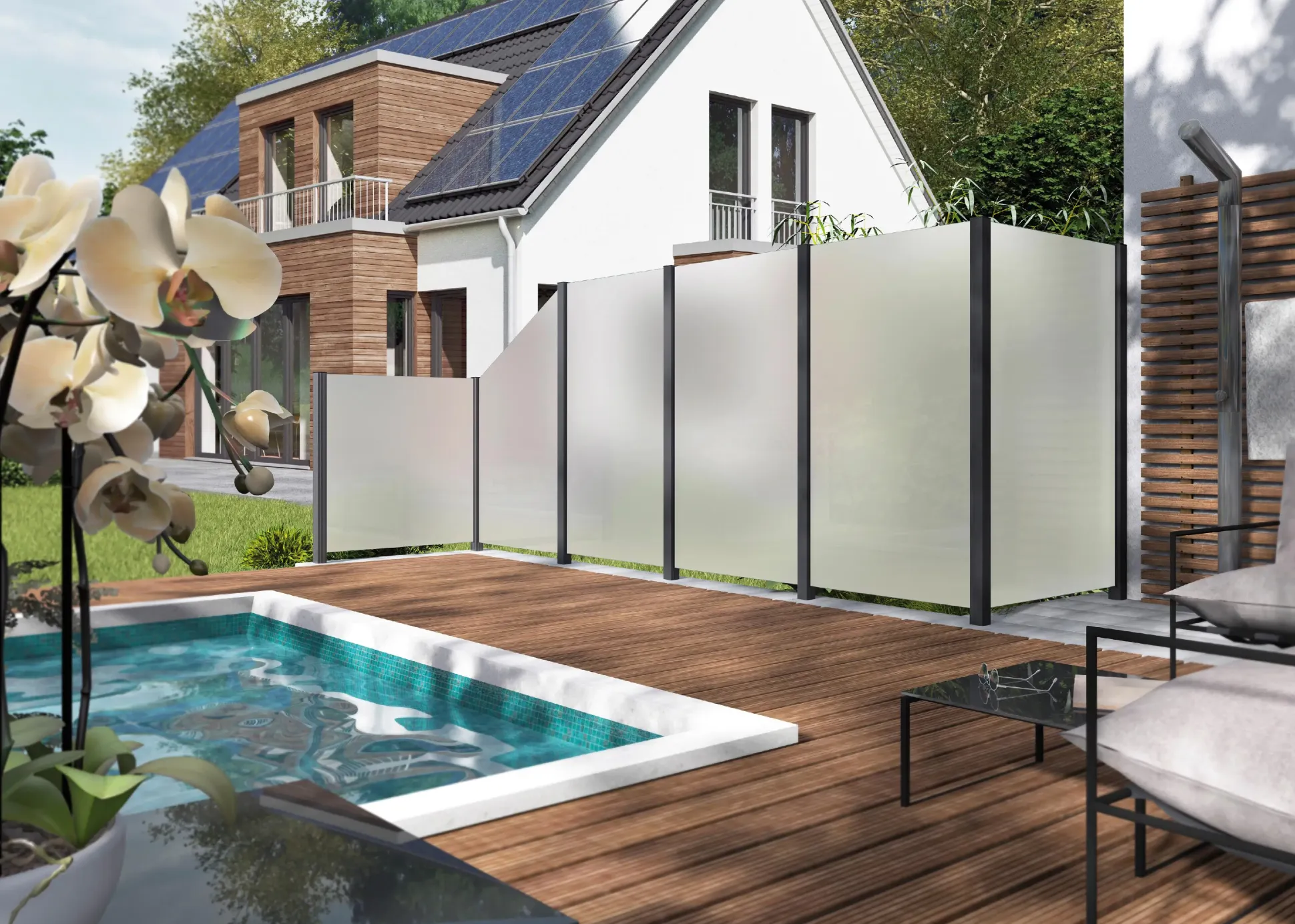 Ambiente Glaszaun Dekor 84 schräg 120 x 120/180 cm gehärtetes 8 mm Glas