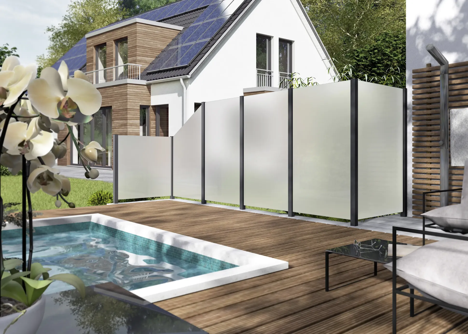 Ambiente Glaszaun Dekor 84 schräg 103 x 180/120 cm gehärtetes 8 mm Glas