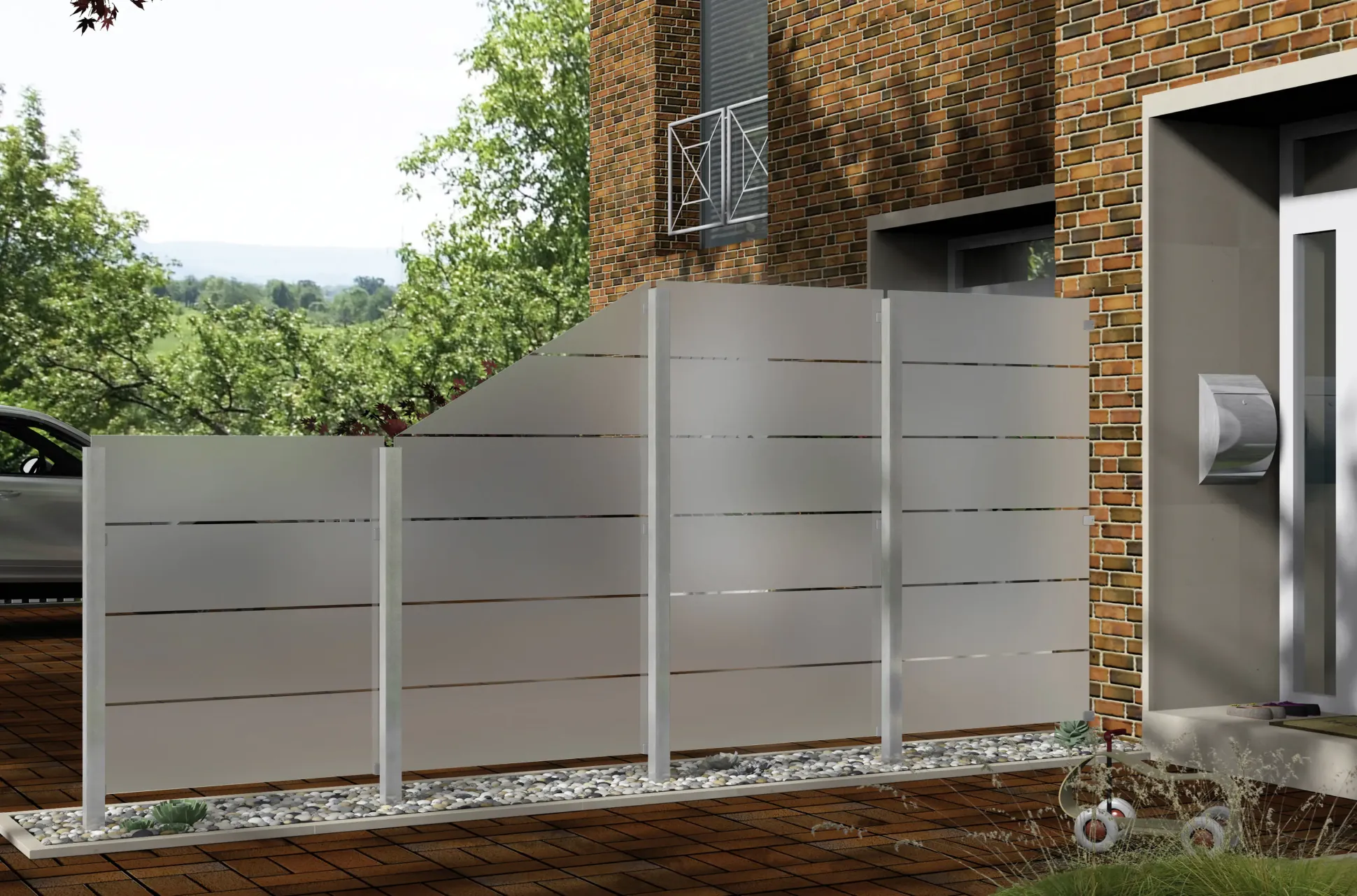 Ambiente Glaszaun Dekor 82 schräg 120 x 180/120 cm gehärtetes 8 mm Glas