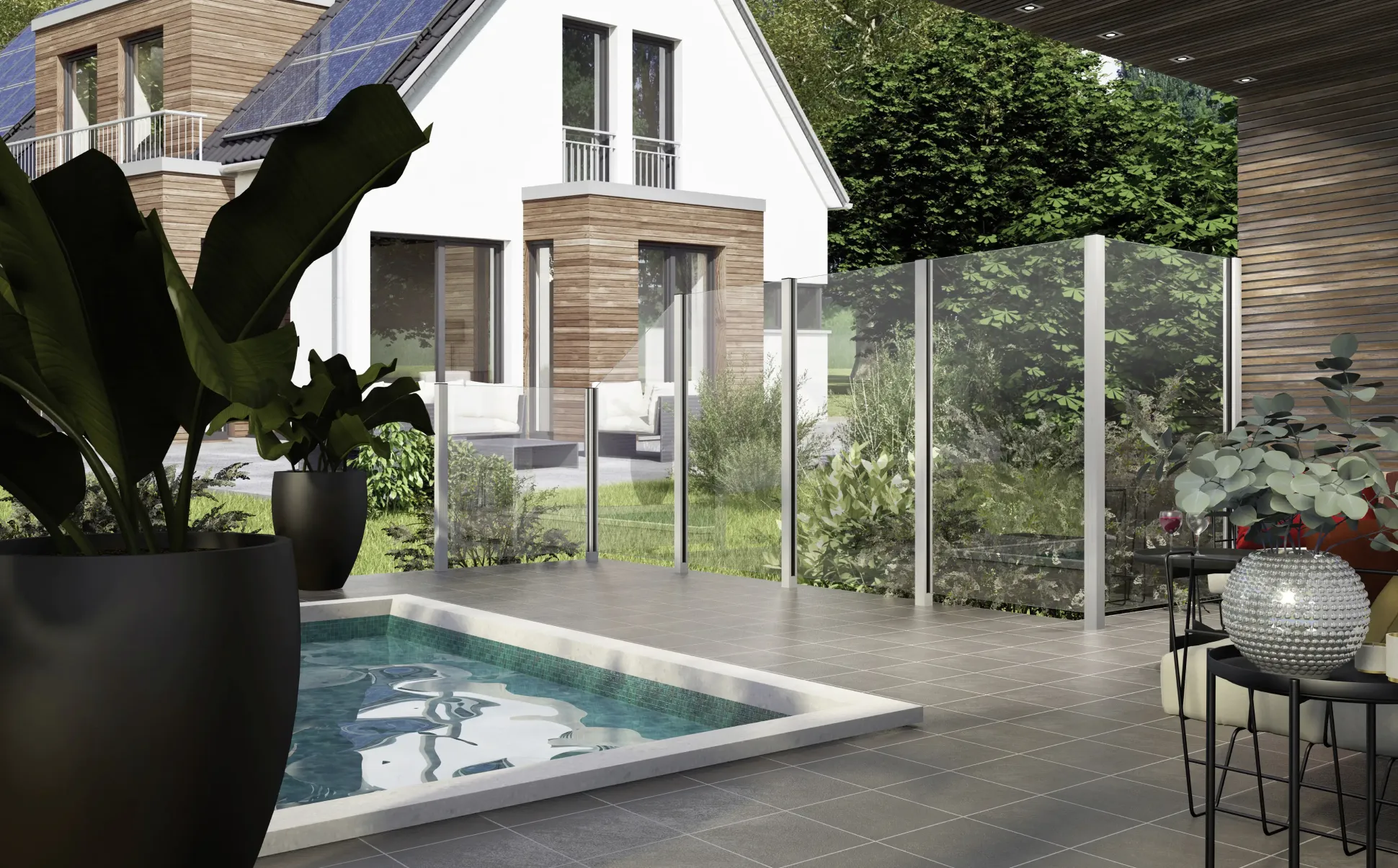 Ambiente Glaszaun Dekor 00/01 schräg 103 x 120/180 cm gehärtetes 8 mm Glas