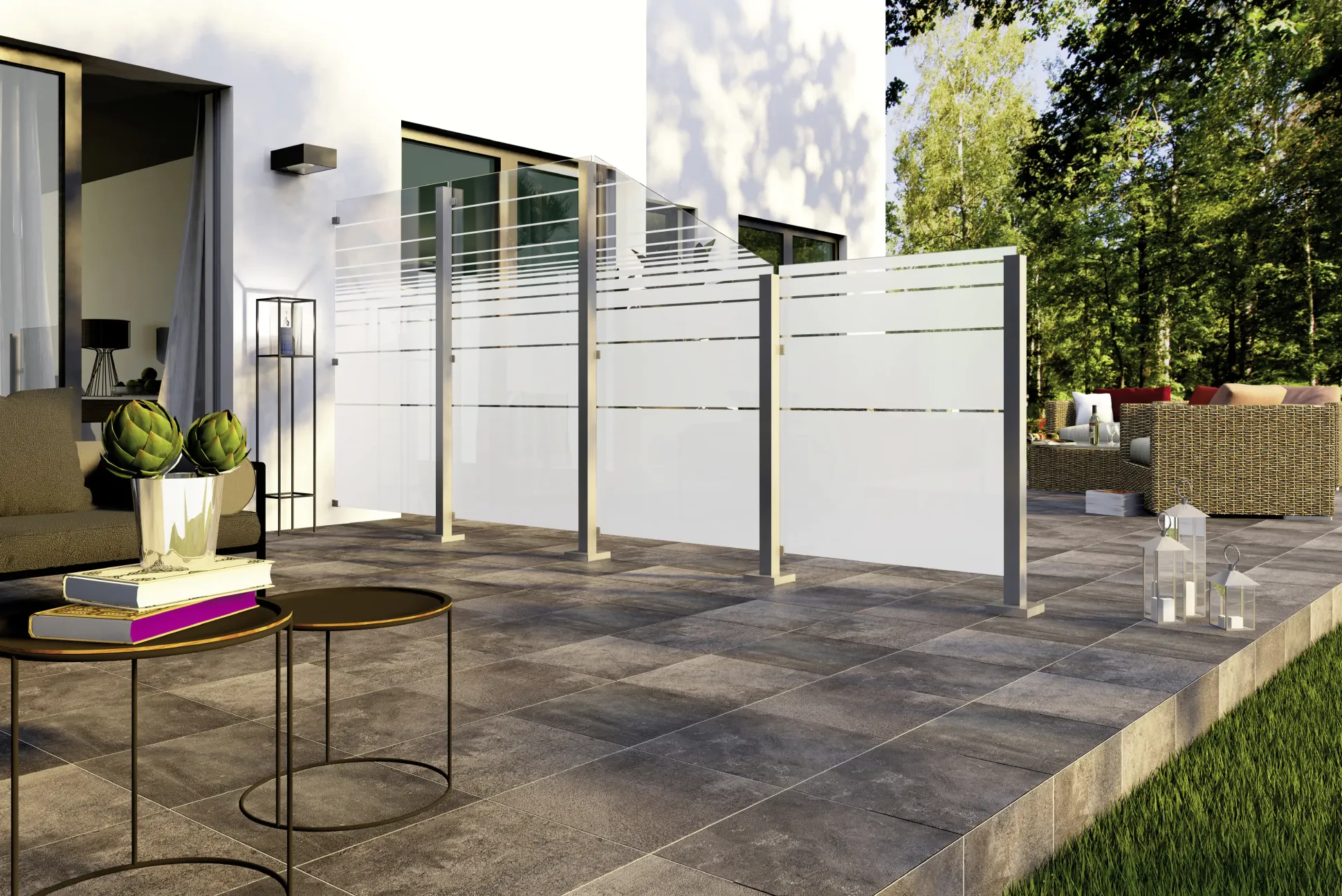 Ambiente Glaszaun Dekor 81 schräg 103 x 180/120 cm gehärtetes 8 mm Glas