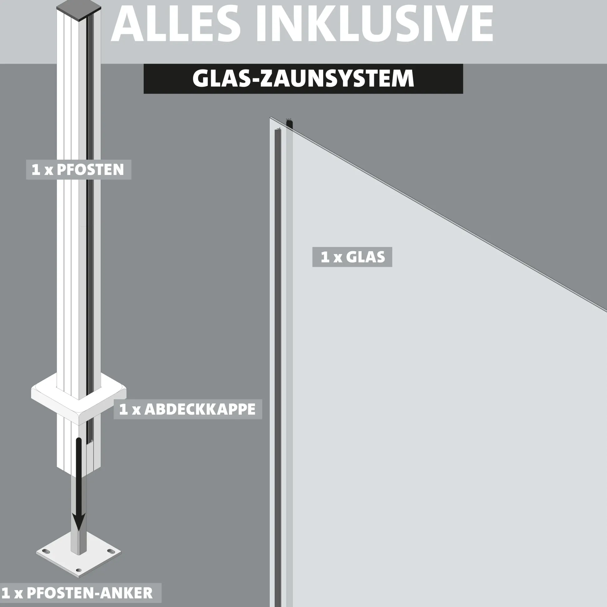 Ambiente Glaszaun Erweiterungsset Klarglas mit Siebdruck 187 x 55,7 cm weiß