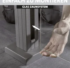 Ambiente Glaszaun Erweiterungsset Klarglas 187 x 55,7 cm mit Motivdruck grau