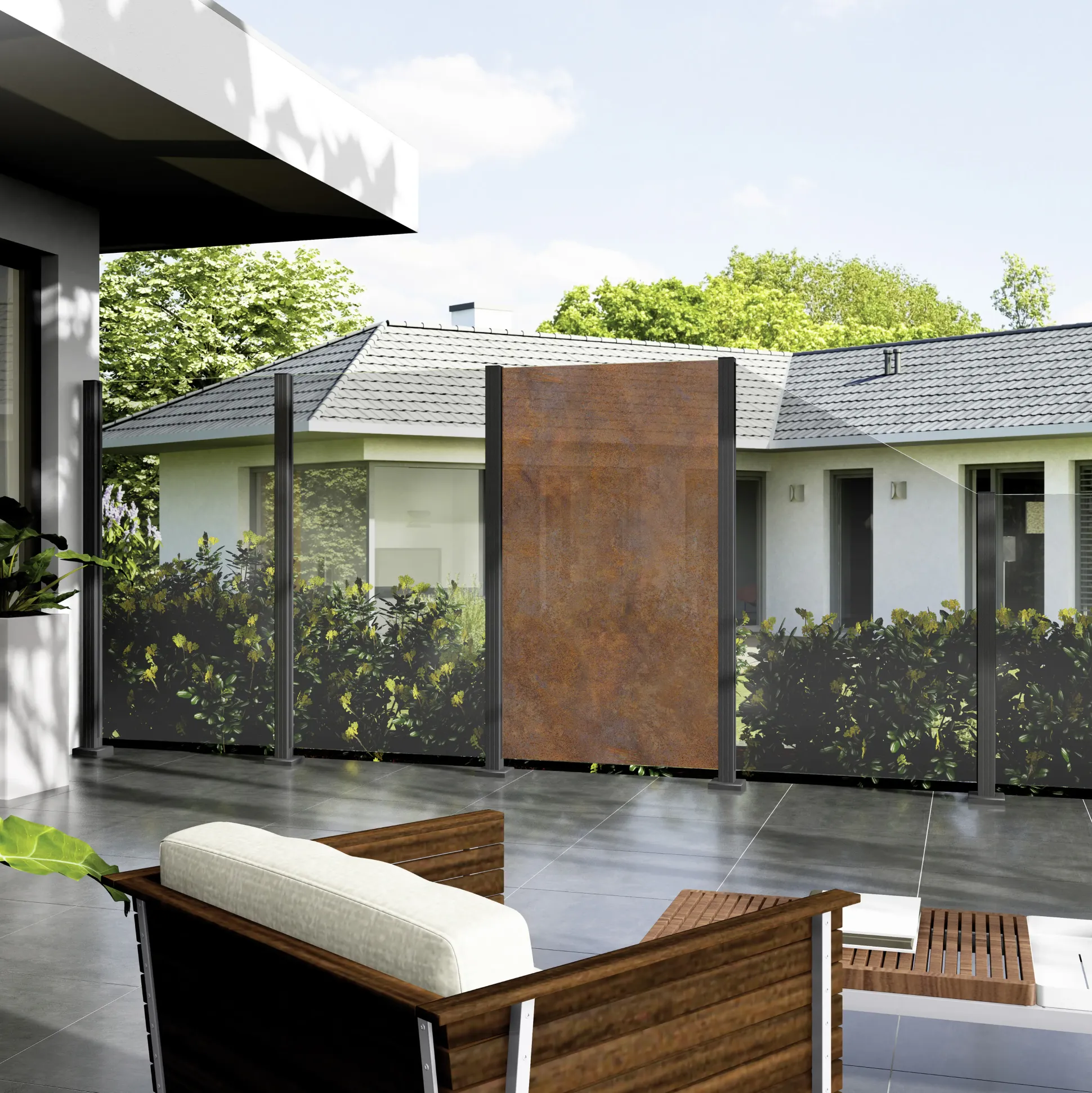 Ambiente Glaszaun Erweiterungsset Klarglas 187 x 55,7 cm mit Motivdruck grau