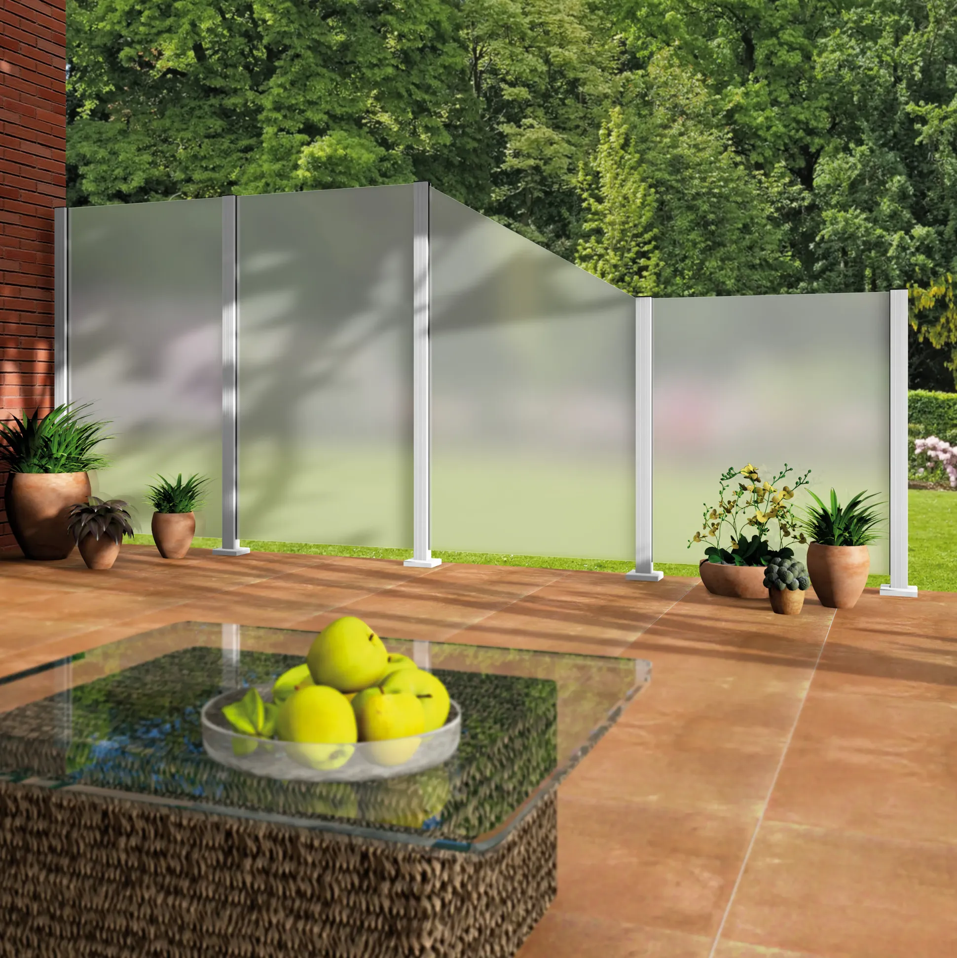 Ambiente Glaszaun Erweiterungsset Klarglas mit Siebdruck 187 x 124,2 cm weiß