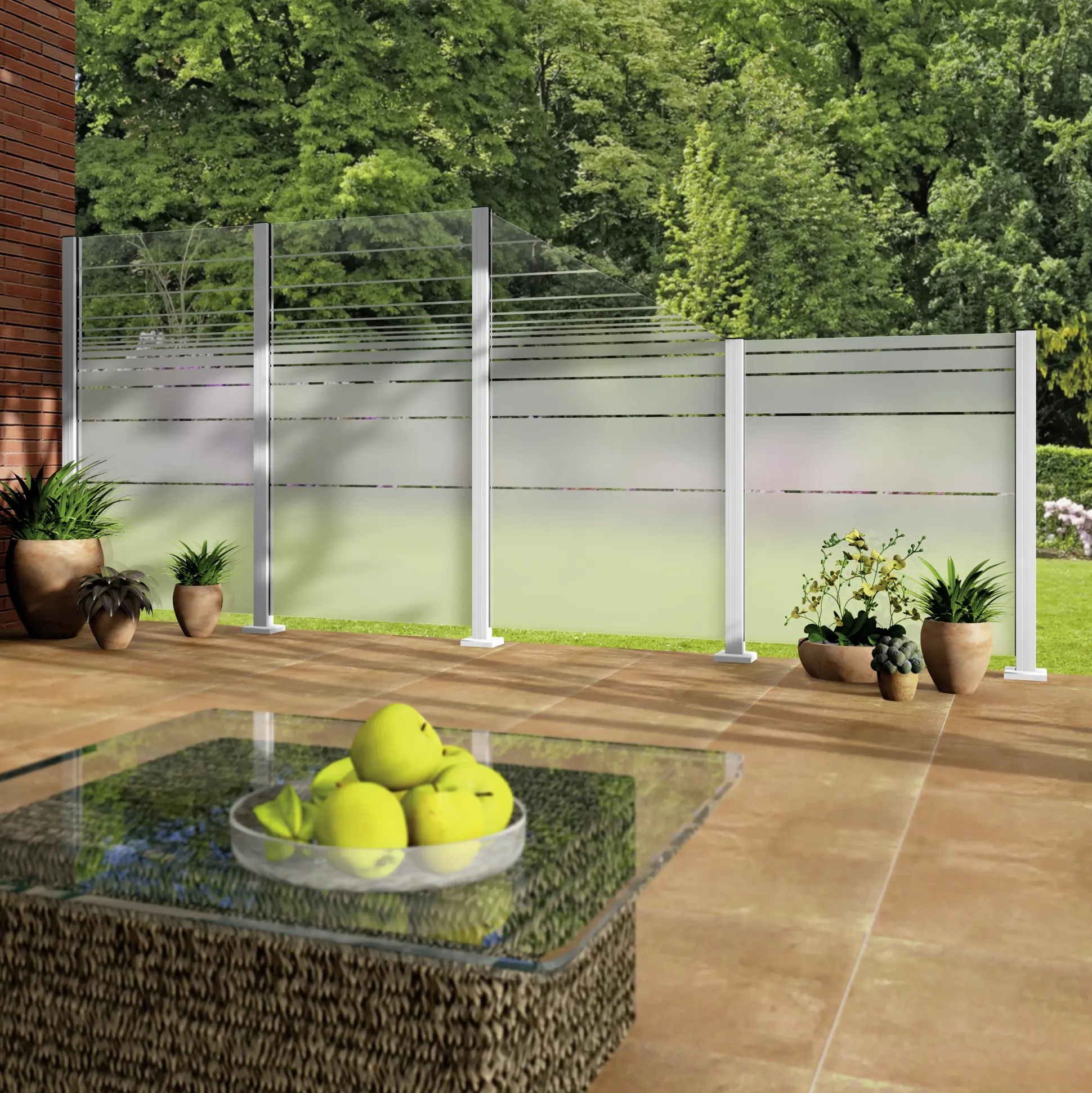 Ambiente Glaszaun Erweiterungsset Klarglas mit Siebdruck 187 x 55,7 cm weiß