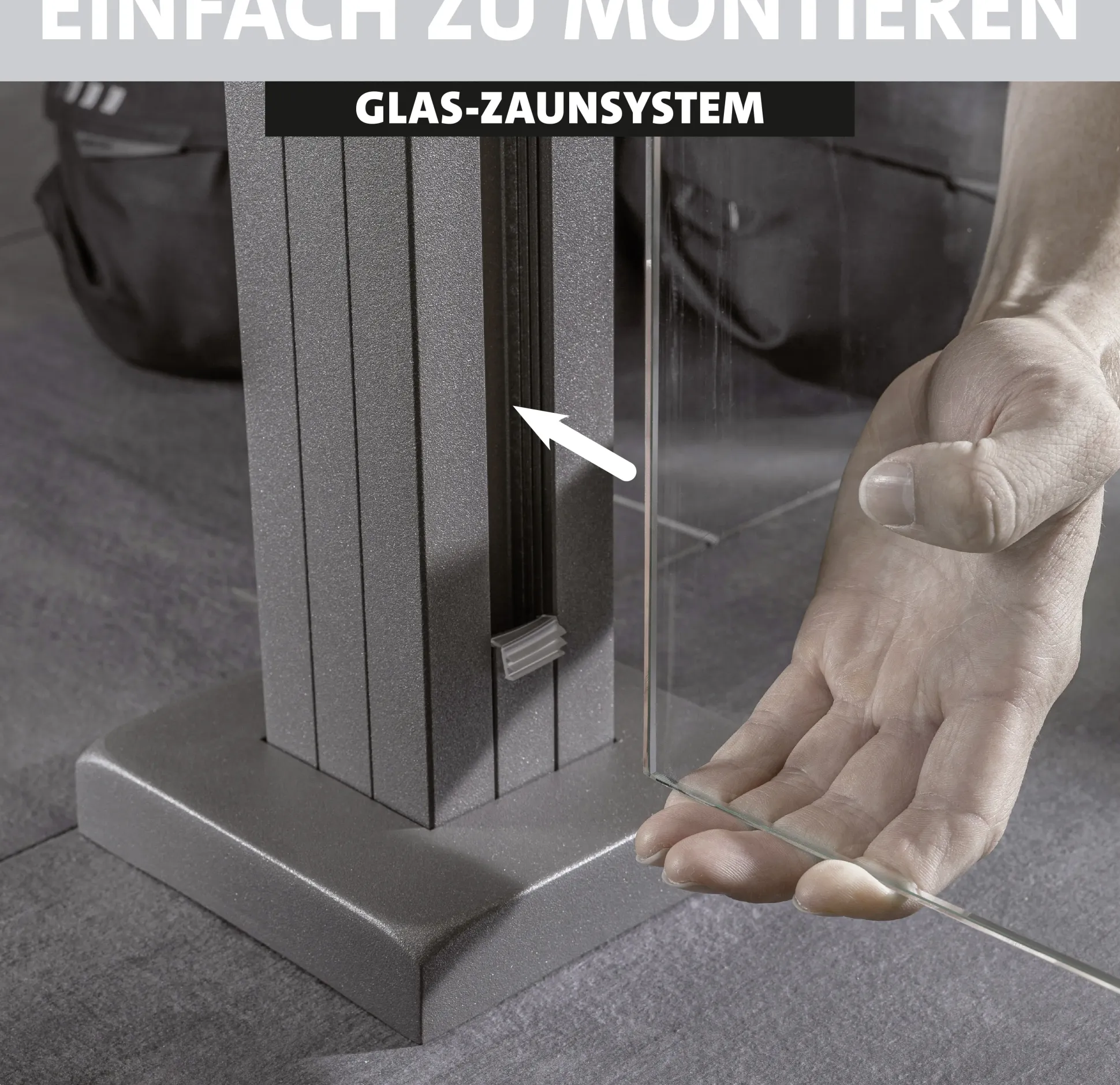 Ambiente Glaszaun Erweiterungsset Klarglas mit Siebdruck 187 x 55,7 cm grau