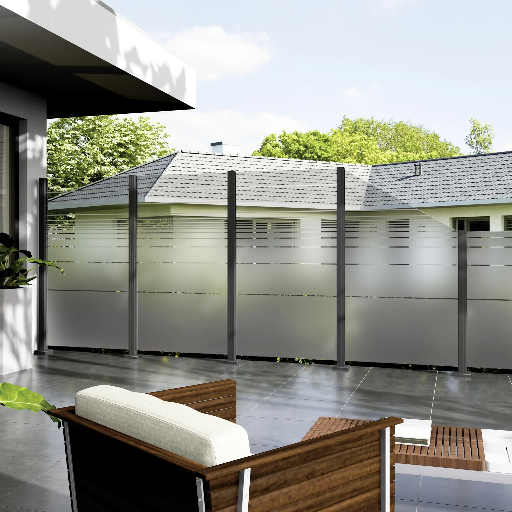 Ambiente Glaszaun Erweiterungsset Klarglas mit Siebdruck 187 x 55,7 cm grau