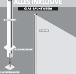 Ambiente Glaszaun Erweiterungsset Klarglas mit Siebdruck 187 x 55,7 cm grau