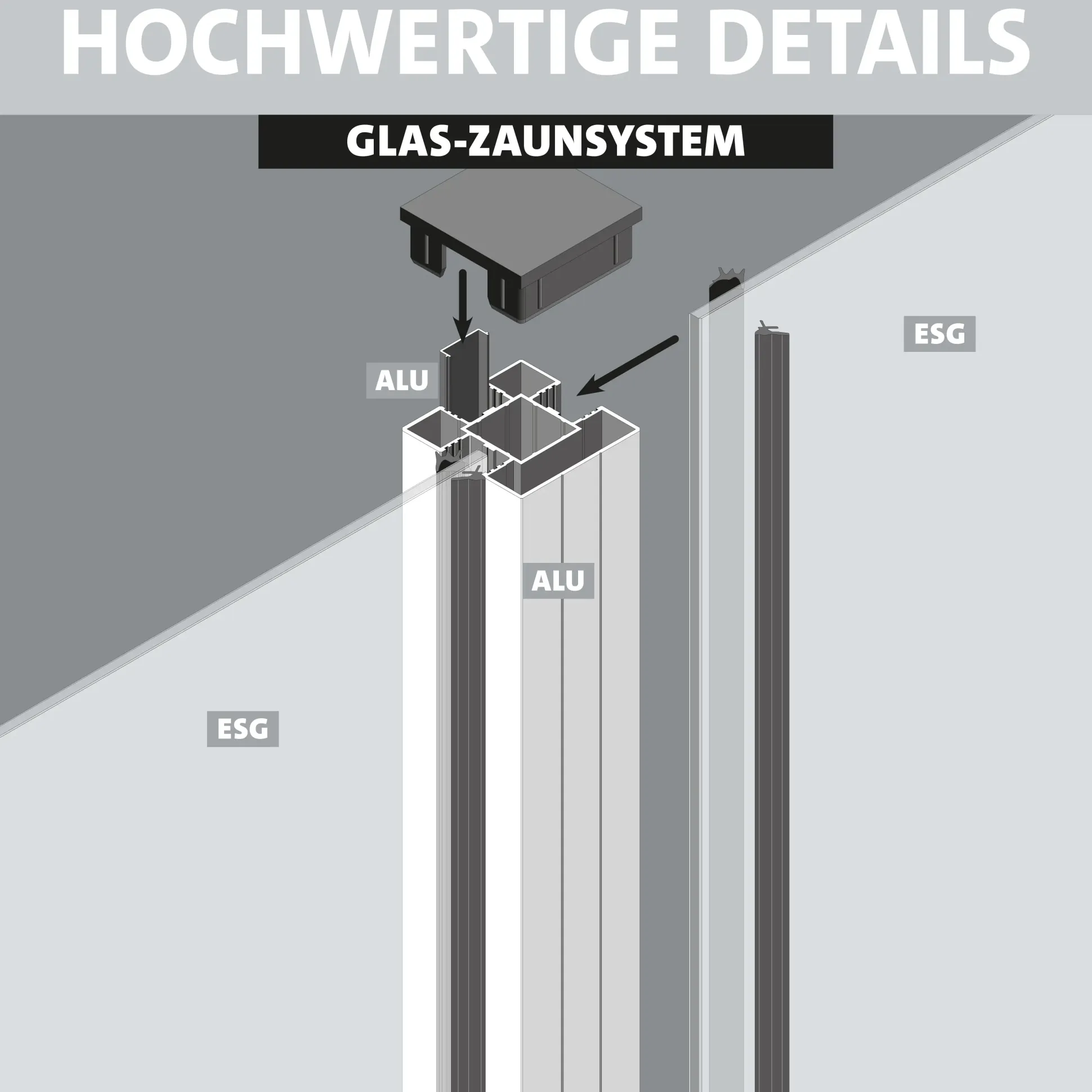 Ambiente Glaszaun Grundset Klarglas 187 x 107,2 cm grau