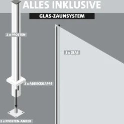 Ambiente Glaszaun Grundset Klarglas mit Siebdruck 187 x 107,2 cm grau
