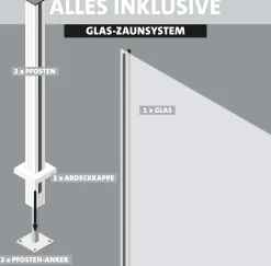 Ambiente Glaszaun Grundset Klarglas mit Siebdruck 187 x 107,2 cm anthrazit
