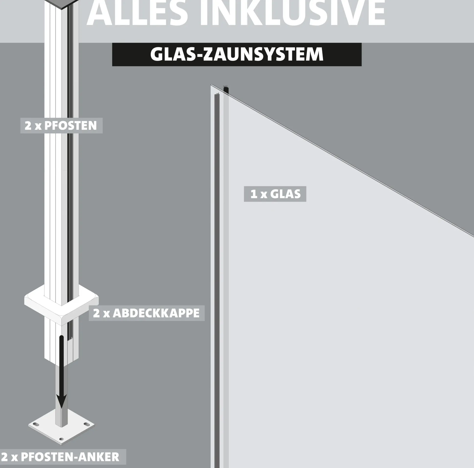 Ambiente Glaszaun Grundset Klarglas mit Siebdruck 187 x 107,2 cm anthrazit