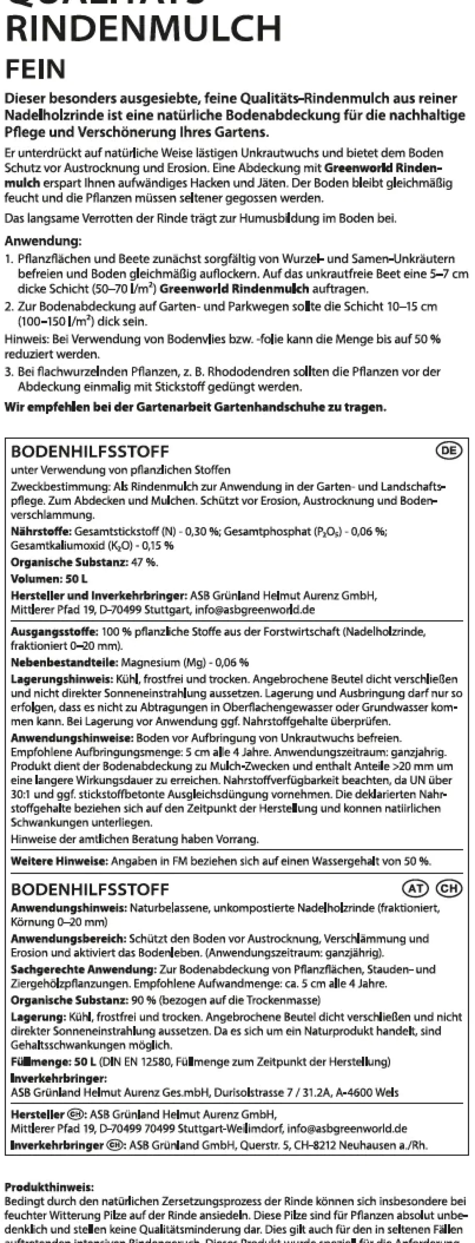 ASB Greenworld Qualitätsrindenmulch 50L fein 0-20 mm