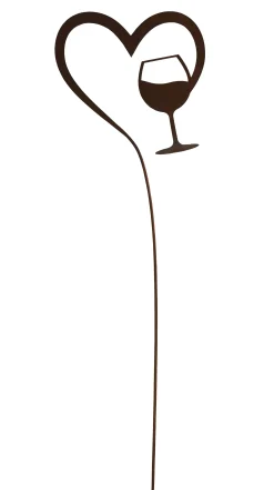 Badeko Gartenstecker Herz mit Weinglas 110 x 20 cm rostbraun