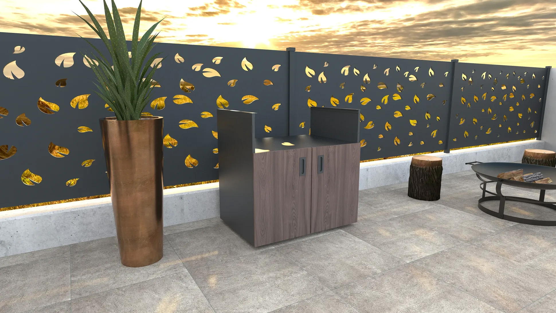 Bellano Living Element für Outdoorküchen inkl. Grillelement und 2 Türen walnuss