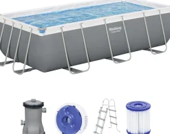 Bestway Power Steel Frame Pool Set mit Filterpumpe 404 x 201 x 100 cm, grau, eckig