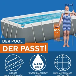 Bestway Power Steel Frame Pool Set mit Filterpumpe 404 x 201 x 100 cm, grau, eckig